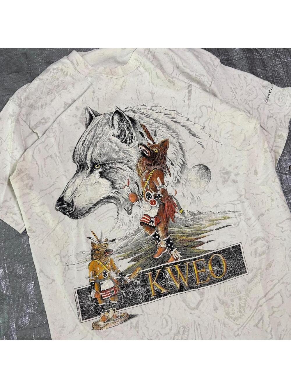 Vintage 90s Kweo Wolf Kachina Doll Tee